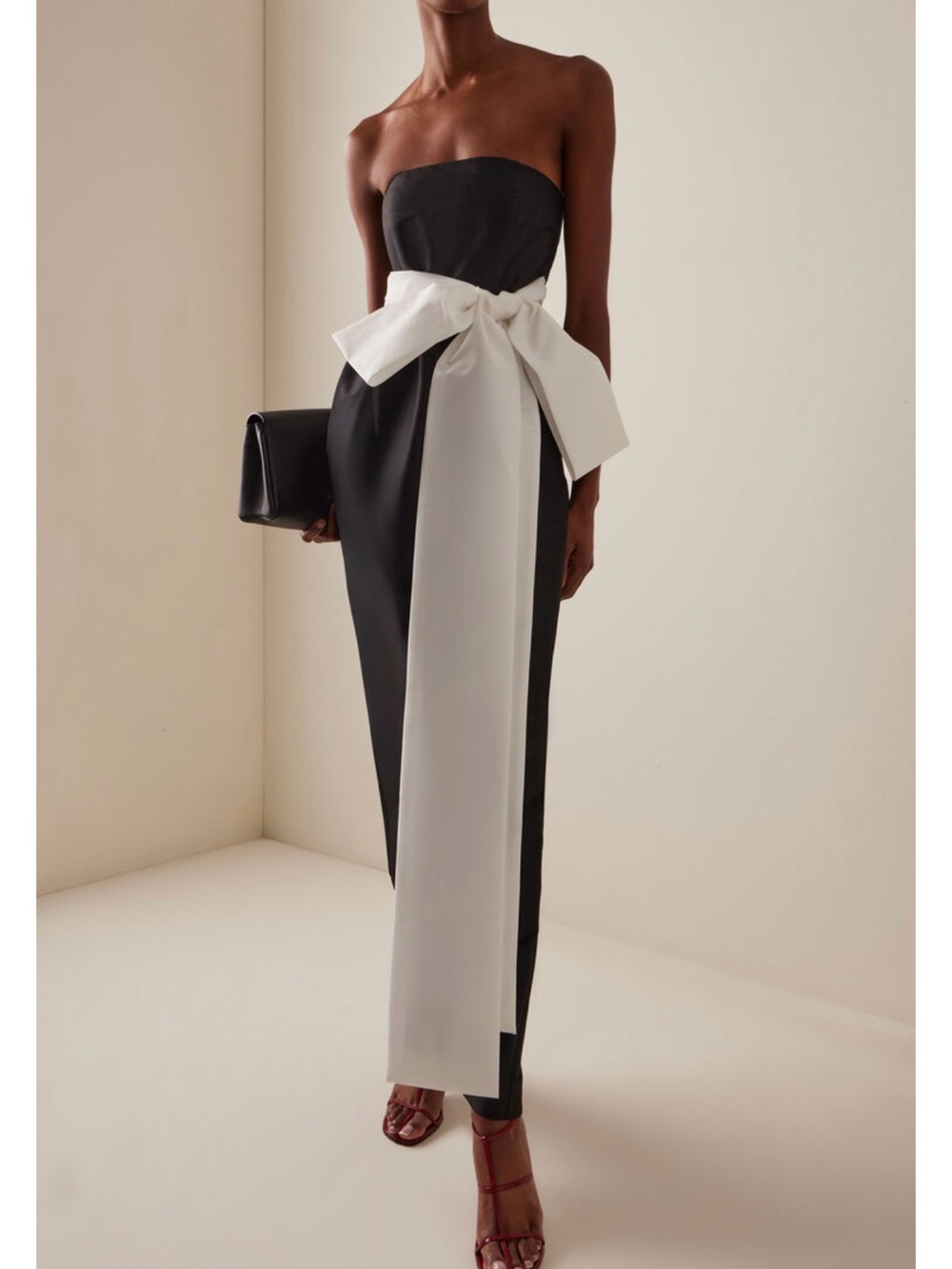 Strapless Black Dress with White Waist Bow